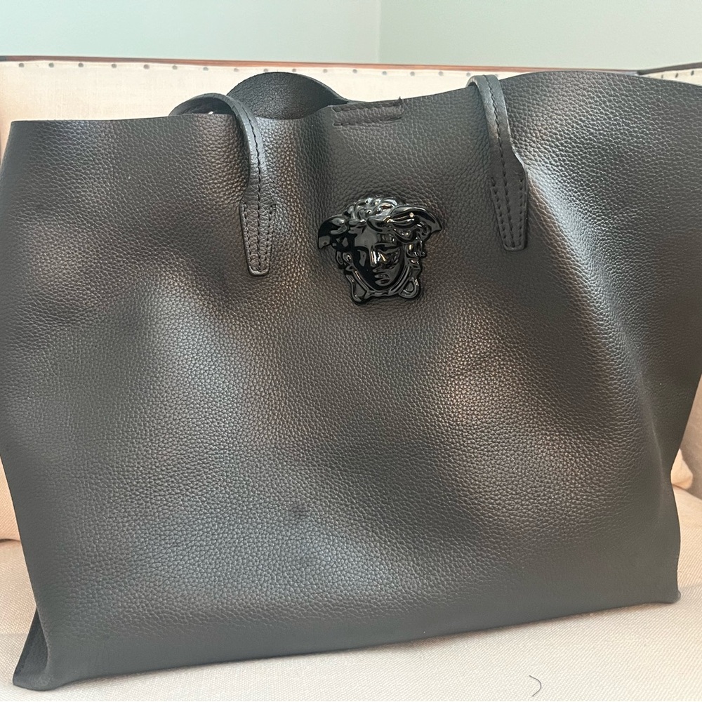 Versace Black Leather Tote Bag